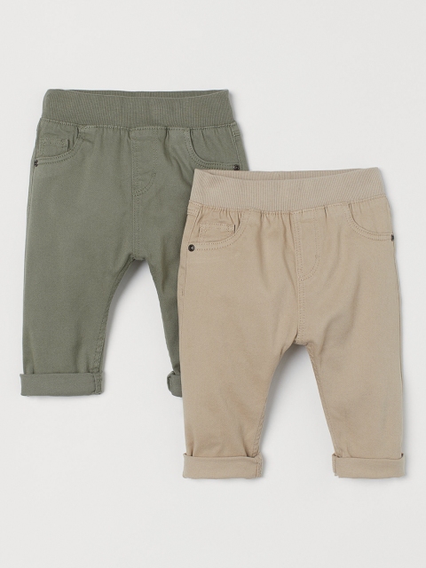 

H&M Boys Beige & Green Solid 2-pack pull-on trousers