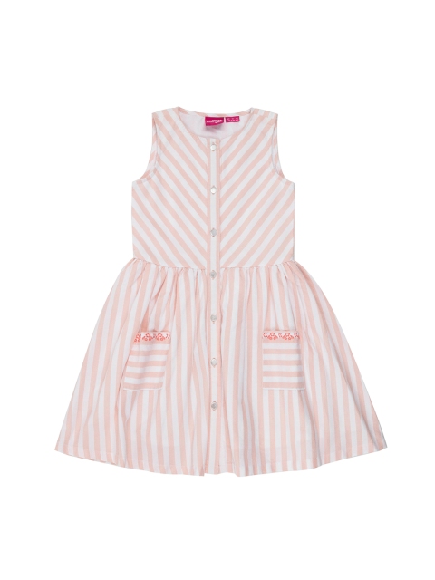 

UNDER FOURTEEN ONLY Girls Peach-Coloured Striped Fit and Flare Dress