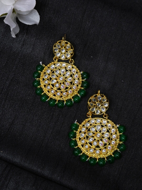 

Shining Diva Gold-Toned & Green Circular Drop Earrings
