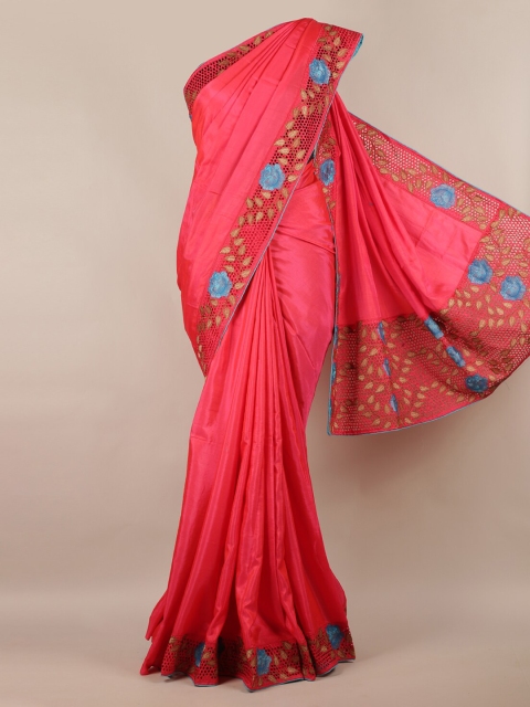 

Pothys Pink Solid Art Silk Saree With Embroidered Border