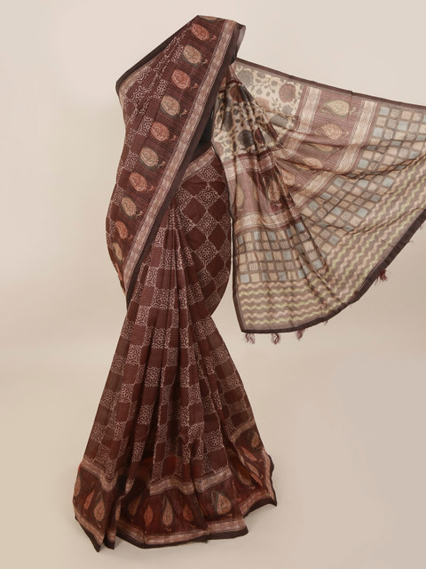 

Pothys Brown & Beige Cotton Blend Printed Saree