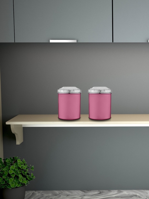

Jensons Set Of 2 Pink & Transparent Solid Stainless Steel Canisters
