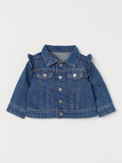 

H&M Girls Blue Solid Frill-trimmed Twill Jacket