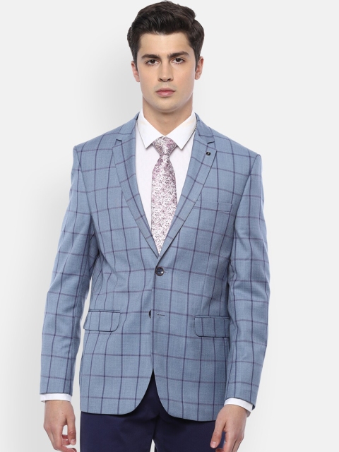 

Van Heusen Men Blue Checked Slim-Fit Single-Breasted Formal Blazer