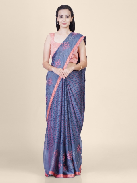 

Hastakala Blue Pure Chiffon Printed Banarasi Handloom Saree