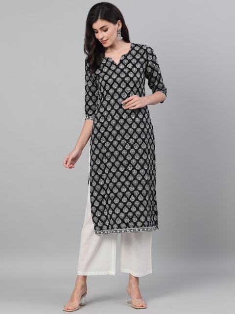 

Nayo Women Black Off-White Printed Kurta with Trousers