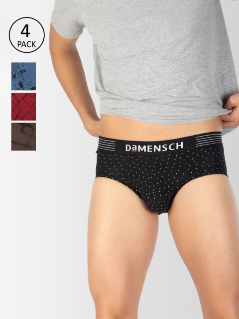 

DAMENSCH Men Pack Of 4 Printed Deodorizing Briefs DAM-CTP-B-SPB-SNR-MRB-BRB-PACK-4-MIX, Black