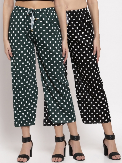 

KLOTTHE Women Pack of 2 Black & Green Printed Wide Leg Palazzos