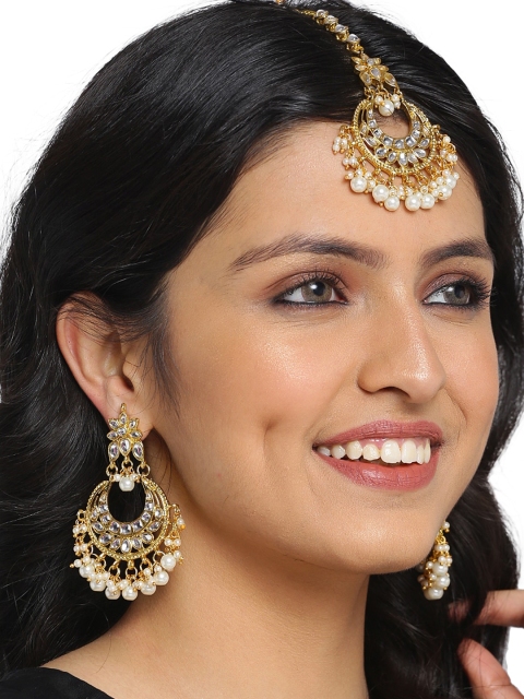 Shining Diva White Gold-Plated Kundan Studded & Beaded Antique Jewellery Set