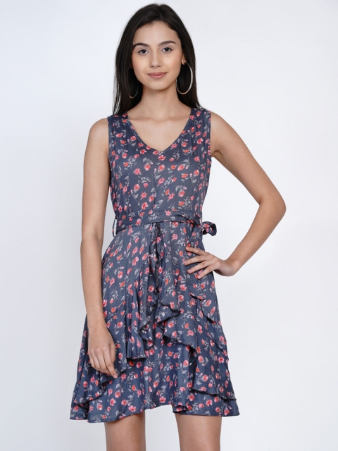 

Abiti Bella Women Grey & Pink Printed Fit and Flare Dress