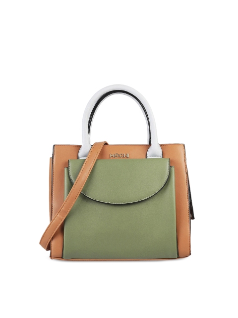 

Mochi Tan & Green Colourblocked Handheld Bag