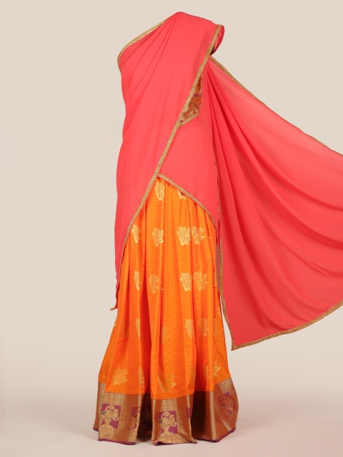 

Pothys Peach-Coloured Woven Design Poly Chiffon Half Saree