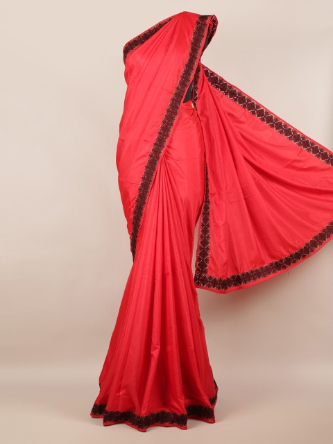 

Pothys Red Solid Art Silk Saree With Embroidered Border