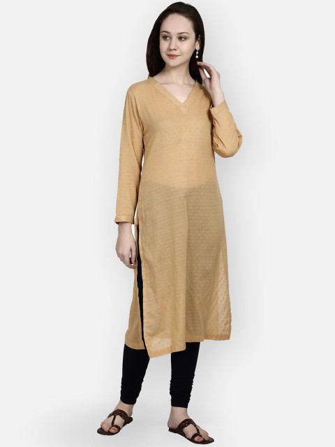 

Molcha Beige Woven Design Straight Kurta