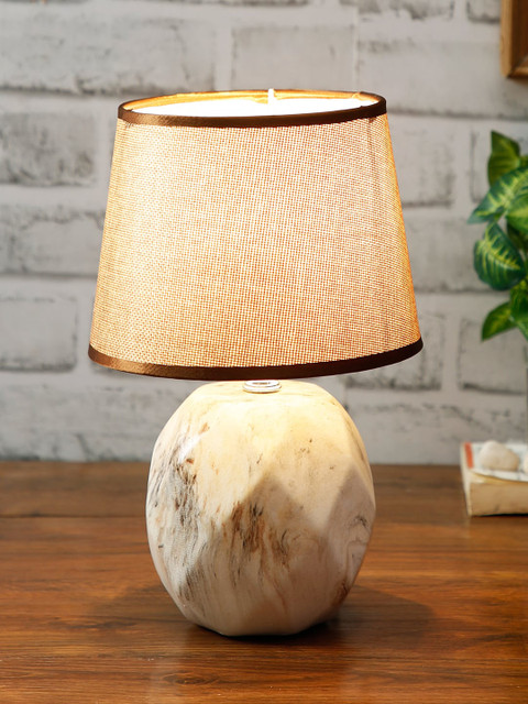 

House Of Accessories Brown & Off-White Textured Bedside Table Lamp with Shade