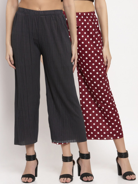 

KLOTTHE Women Pack of 2 Wide Leg Cropped Palazzos, Black