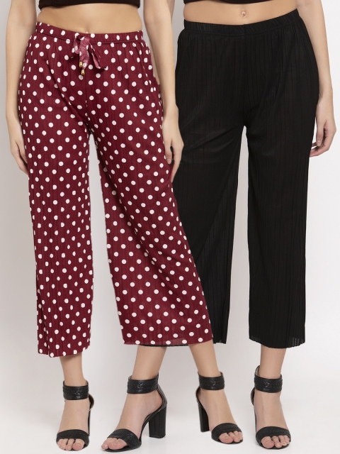 

KLOTTHE Women Pack of 2 Multicoloured Solid Wide Leg Palazzos, Multi