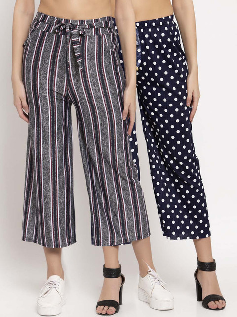 

KLOTTHE Women Pack Of 2 Grey & Navy Blue Printed Wide Leg Palazzos