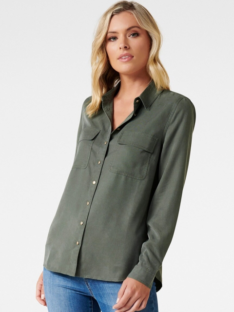 

Forever New Women Olive Green Regular Fit Solid Casual Shirt