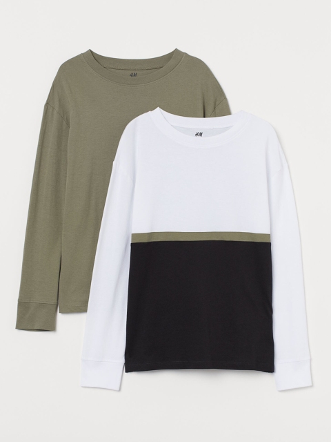 

H&M Boys Olive Green & White 2-Pack Jersey Sustainable Tops