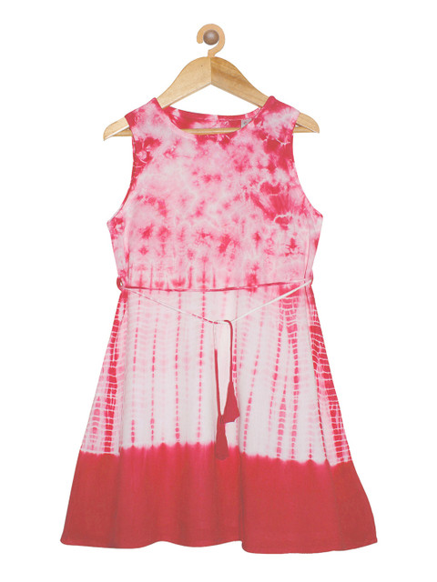 

KiddoPanti Girls Pink Tie & Dye Fit and Flare Dress