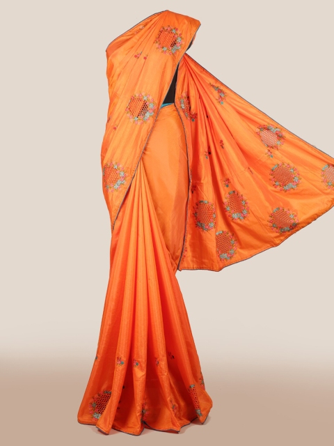 

Pothys Orange Embroidered Art Silk Saree