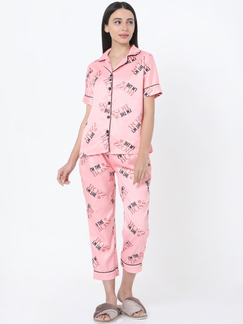 

Smarty Pants Women Pink & Black Printed Night suit