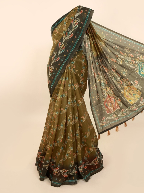 

Pothys Green Cotton Blend Batik Printed Chanderi Saree