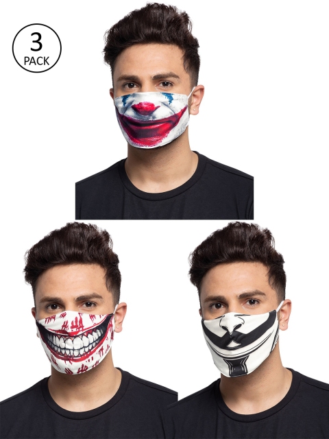 

TREEMODA Men Pack Of 3 Printed 3-Ply Reusable Cloth Face Masks, White