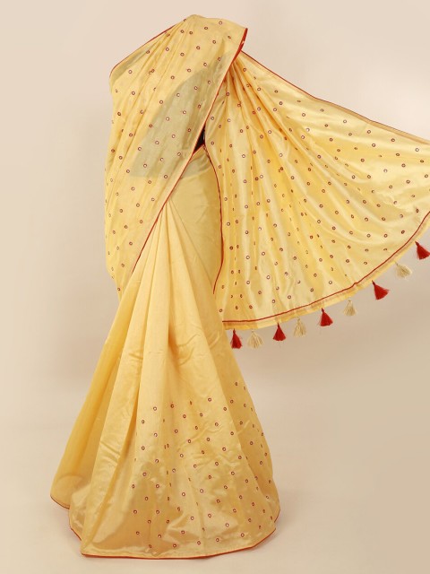

Pothys Cream-Coloured Embroidered Cotton Blend Saree