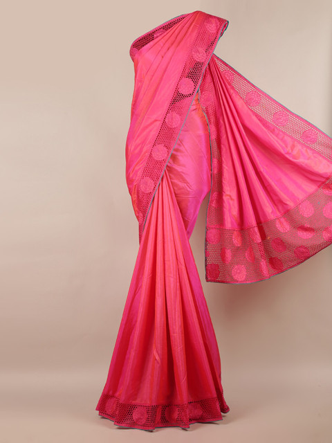 

Pothys Pink Solid Art Silk Saree