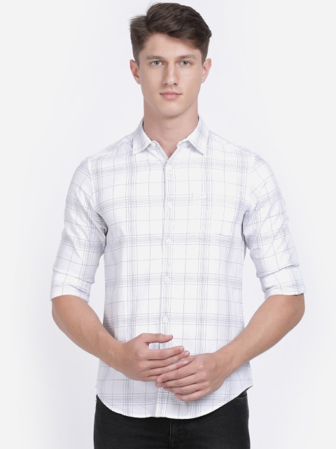 

Crocodile Men White & Blue Regular Fit Checked Casual Shirt