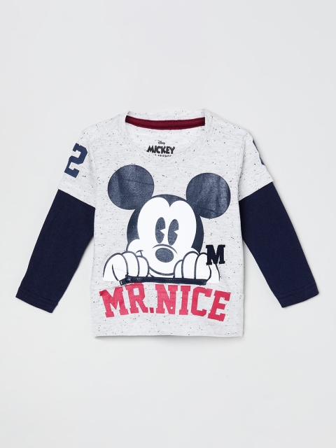 

max Boys Grey Mickey Mouse Printed Round Neck Pure Cotton T-shirt