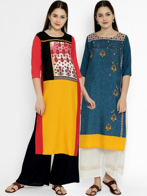 

7Threads Pack Of 2 Ethnic Motifs Printed Crepe Kurta, Multi