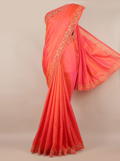 

Pothys Peach-Coloured & Cream-Coloured Art Silk Solid Saree