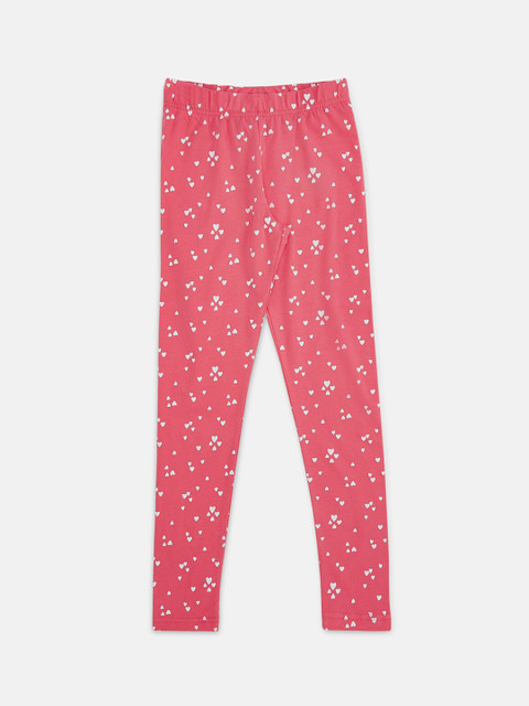 

Pantaloons Junior Girls Coral Pink & White Printed Ankle-Length Leggings
