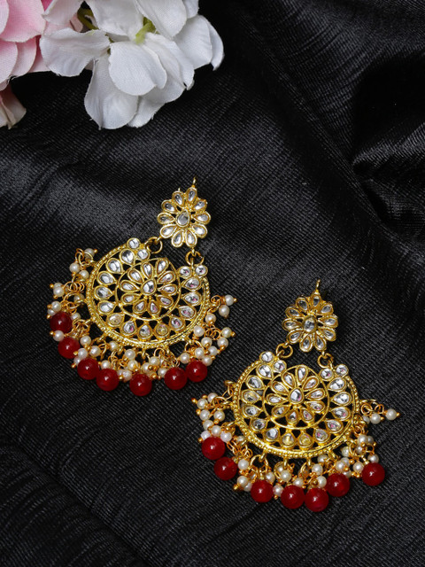 

Shining Diva Red & Gold-Plated Handcrafted Kundan Classic Chandbalis