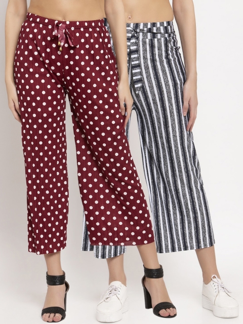 

KLOTTHE Women Grey & Black Striped Wide Leg Palazzos Set of 2