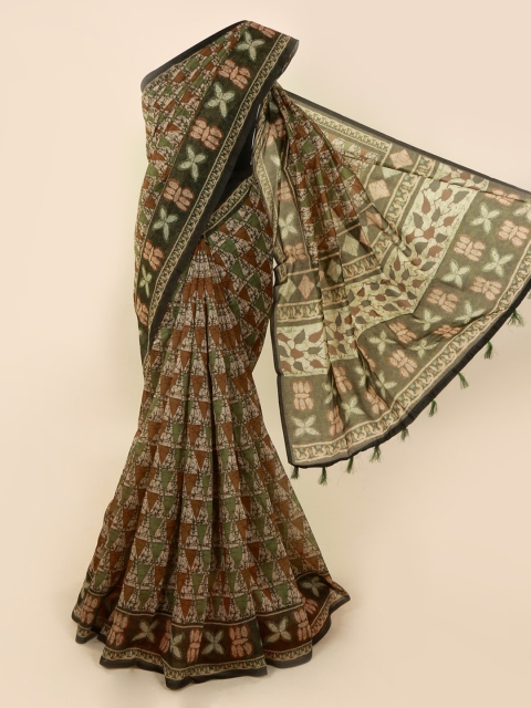 

Pothys Green Printed Cotton Blend Saree