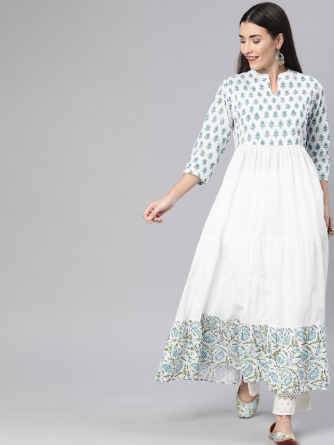 

Shakumbhari Women White Yoke Design Anarkali Kurta