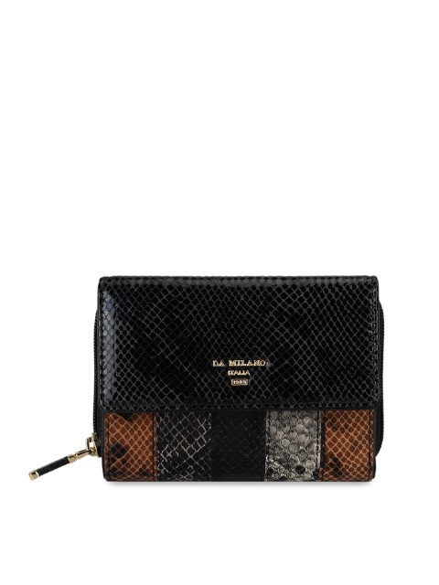 

Da Milano Women Black Printed Zip Around Leather Wallet