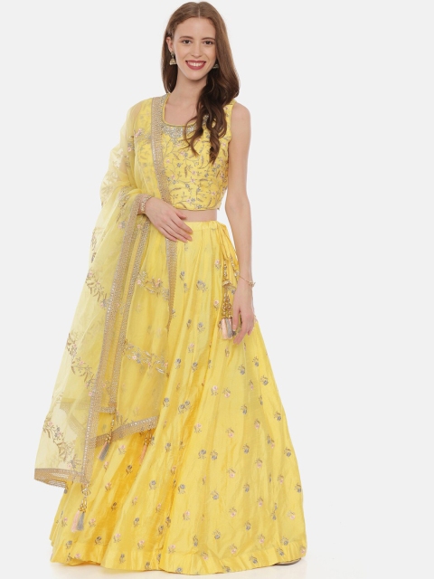 

Neerus Yellow & Beige Embellished Ready to Wear Lehenga & Blouse with Dupatta