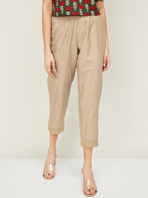 Melange by Lifestyle Women Gold-Toned Regular Fit Solid Regular Trousers