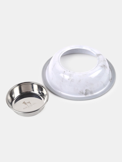 

Heads Up For Tails Off White & Silver-Toned Marble Finish Stainless Steel Dog Bowl