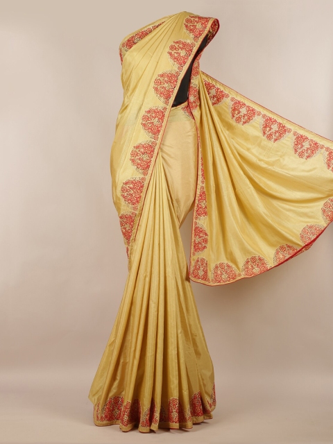 

Pothys Cream-Coloured Solid Art Silk Saree