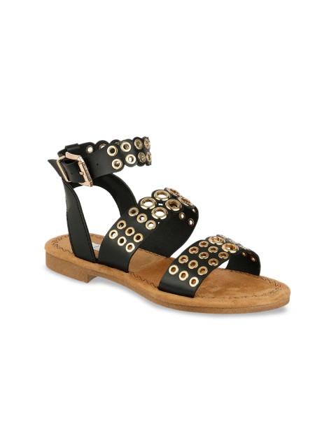 

ELLE Women Black Embellished Open Toe Flats