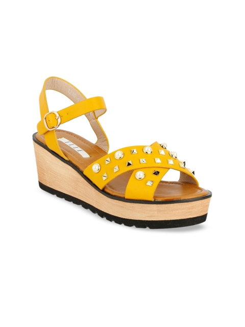 

ELLE Women Yellow Embellished Flatform Heels
