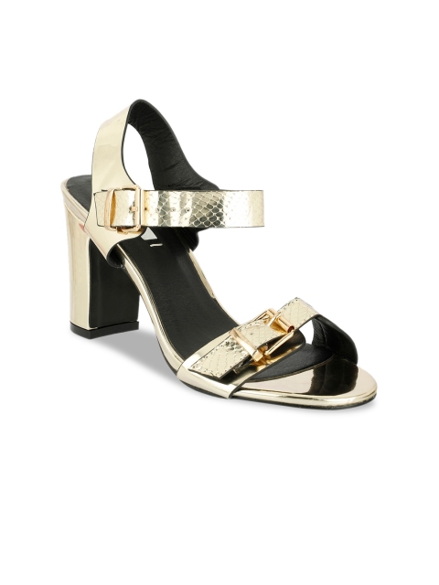 

ELLE Women Gold-Toned Textured Block Heels