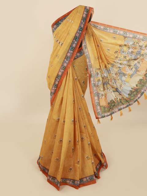 

Pothys Yellow Printed Cotton Blend Saree