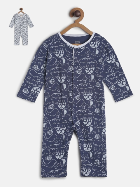 MINI KLUB Infant Boys Pack Of 2 Printed Rompers, Blue